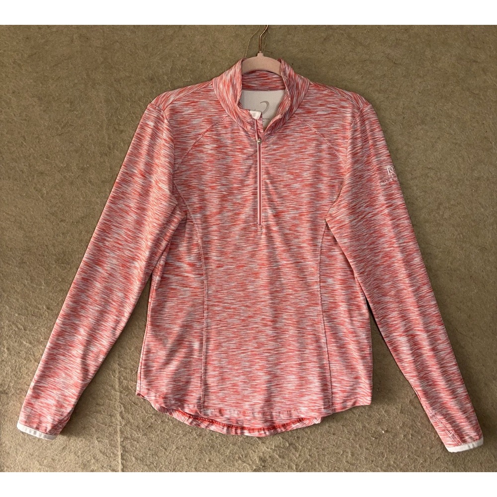 Zero Restriction Pullover Womens Sz M Pink 1/4 Zip Thumb Holes Golf LOGO‎